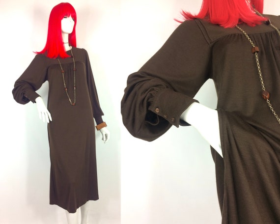 1970s vintage chocolate Liliane Burty jersey midi