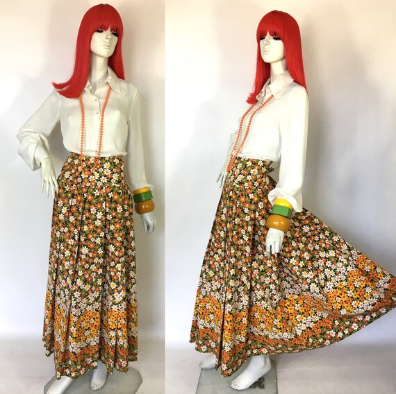 Vintage 60s 1970s daisy flower print cotton maxi s