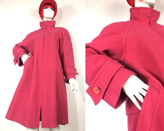 1990s vintage retro Bubblegum pink wool swing coat