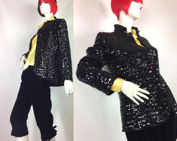 1970s vintage jet black glam sequin blazer / jacke
