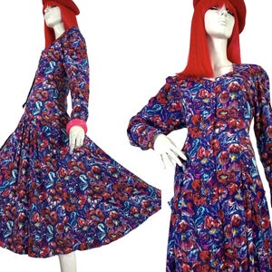 LIBERTY 1980s vintage abstract tulips & roses shirt dress / tea dress / 40s / pockets