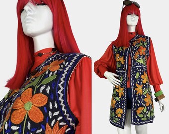 Chaleco afgano vintage auténtico de los años 70, años 60, bohemio, hippie de lujo, bordado, estilo hippie.