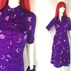 Vintage 1960s Hanae Mori jersey Pop art midi dress / 70s novelty / collectable