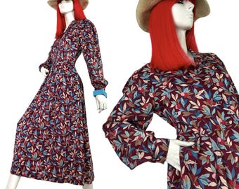 Vestido vintage de lana LIBERTY / estilo años 40 / frutos rojos / vestido camisero / Hecho en Inglaterra