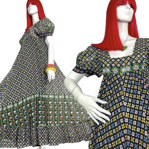 David Silverman 1970s vintage puff sleeve maxi dress / spring gown / Flower power / 60s