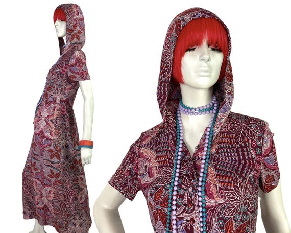 Vintage 70s Flutter Sleeve Psychedelic Pattern Maxi Dress S main image 0