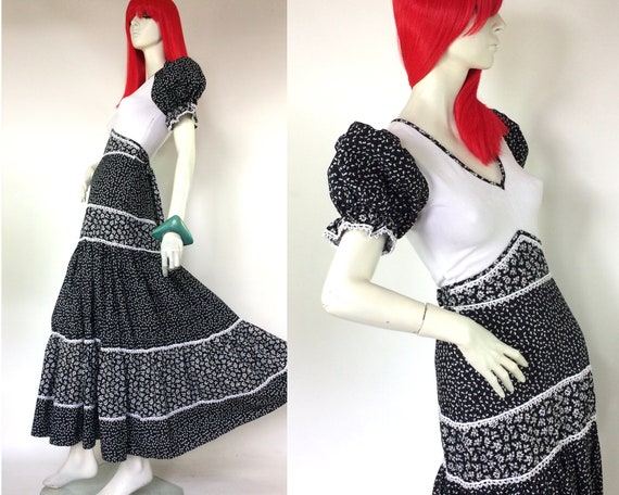 Vintage 1970s puff sleeve floral maxi dress / Hip