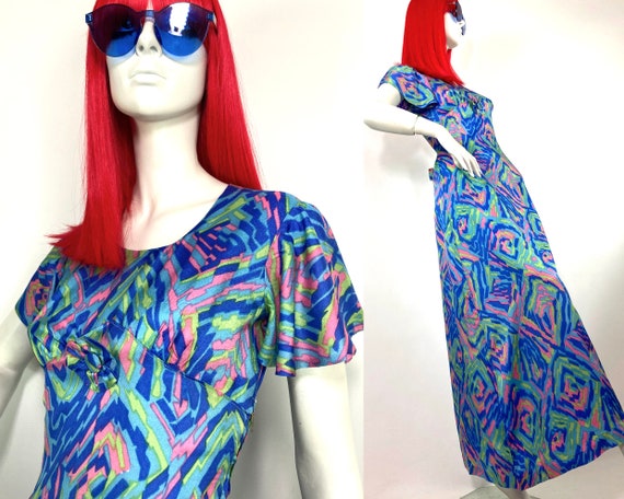1960s vintage slinky Mod psych maxi dress / Jean Shrimpton / Vogue