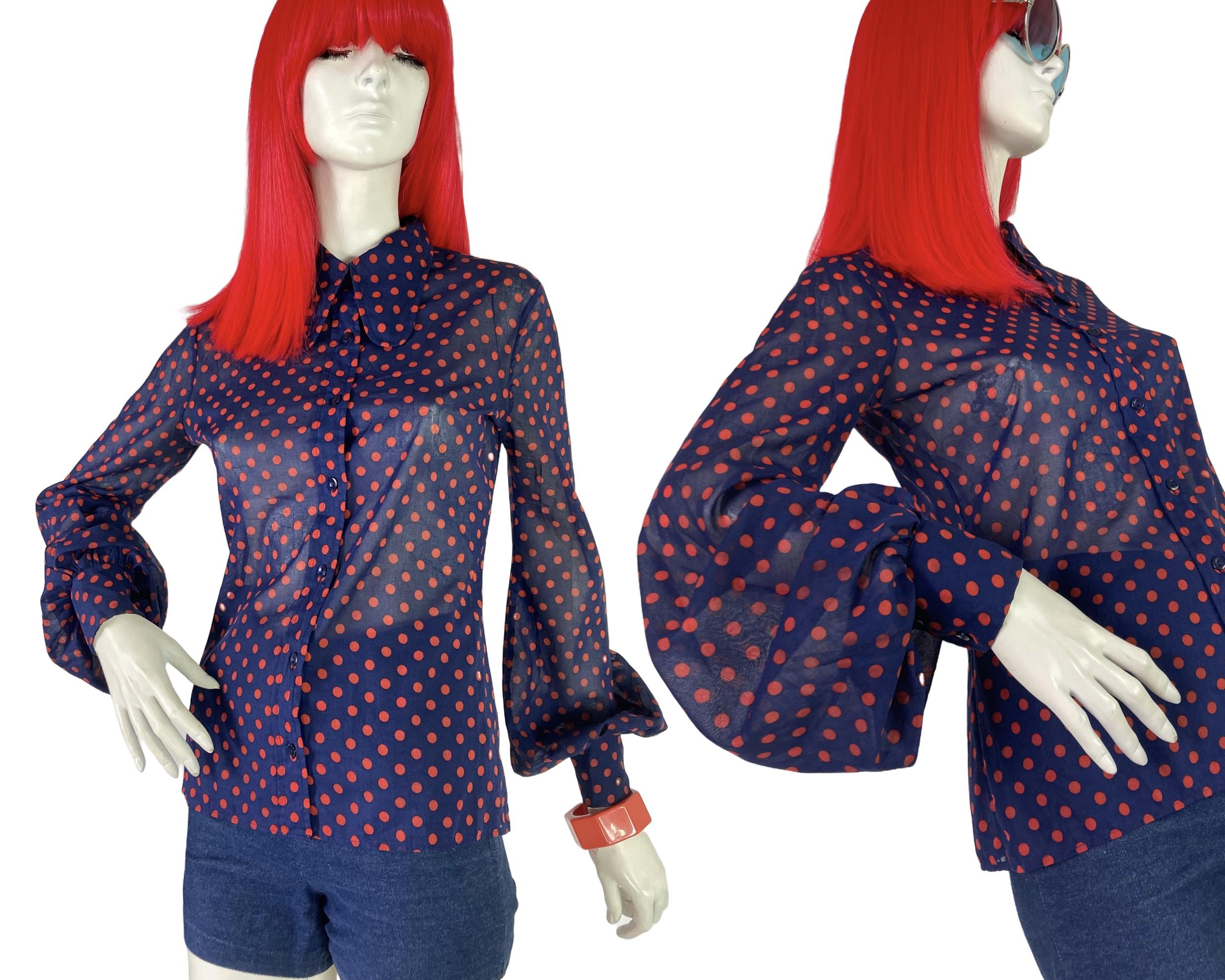 1970s Vintage Polka Dot Balloon Sleeve Blouse 60s Spoon Collar Mod Psych Etsy UK