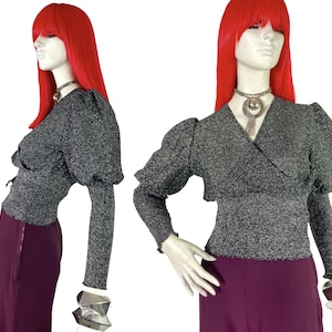 1970s vintage silver lurex deco / glam rock blouse / top / 30s / party / sparkle