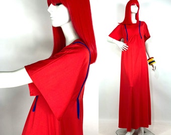 Mister Ant vintage 1970s cherry red flutter sleeve maxi dress / Miss Mouse / novelty / 60s