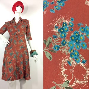 1970er Jahre 40er Jahre Vintage Blumen Baumwolle Shirt Kleid / Bus Stop / Boho / 40s