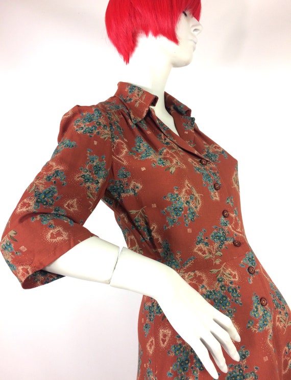 1970s does 40s vintage floral cotton shirt dress … - image 2