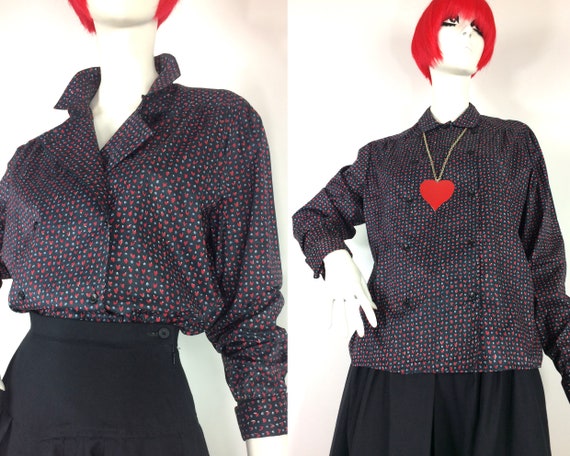 1980s vintage heart print cotton tunic / blouse /
