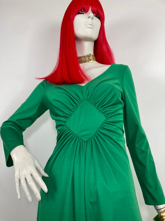 Horrockses 1960s vintage poison green Deco maxi d… - image 3