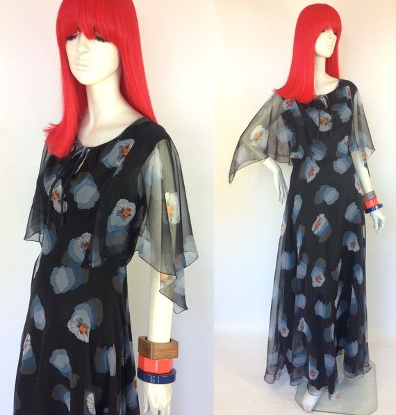 1970s Vintage floaty sheer maxi dress/ Stevie Nick