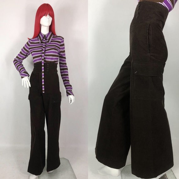 1970s Chocolate Brown Cord Wide Leg Slacks / North