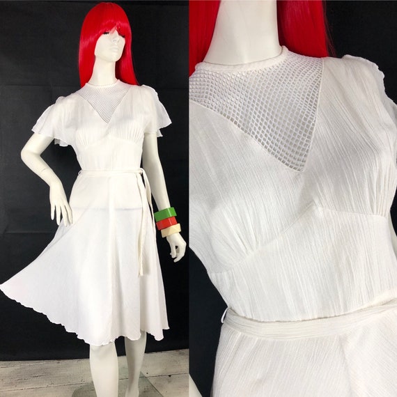 1970s vintage white cheesecloth midi dress / Ruffl