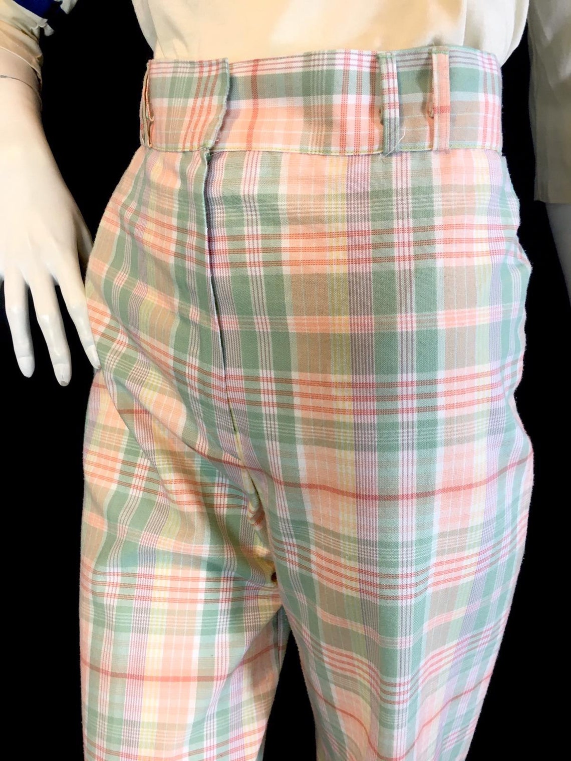 Vintage 1970s Bobbie Brooks pastel plaid flared high waist | Etsy