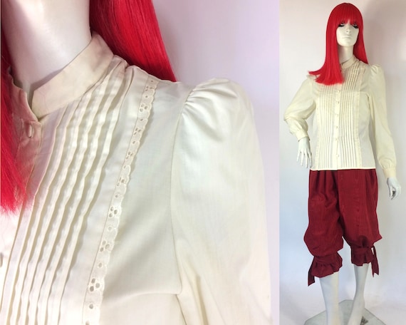 1970s vintage cream cotton prairie blouse / broder