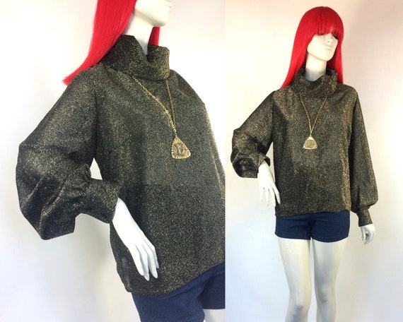 Vintage 1960s gold lurex blouse / shirt / 70s glam