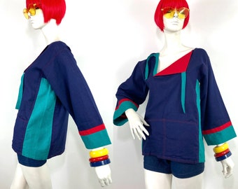 1960s vintage colour block cotton smock / made in India / 70s / Mod / artist smock / Mondrian