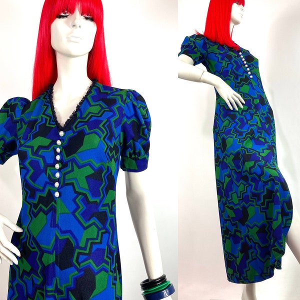 1960s vintage psychedelic Mod psych maxi dress / Dollybird / groovy / 70s
