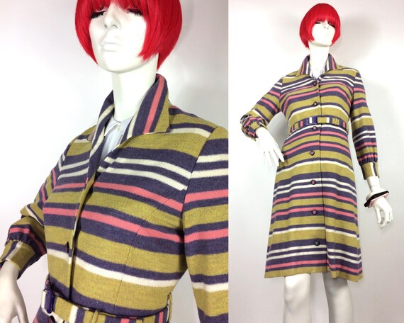 1960s vintage Mod bubblegum striped wool trench co