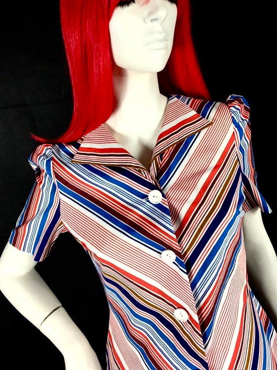 Vintage 1970s chevron stripe midi cotton shirt dr… - image 2