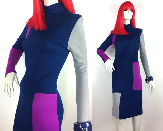 1980s vintage colourblock jersey Mod dress / Peggy