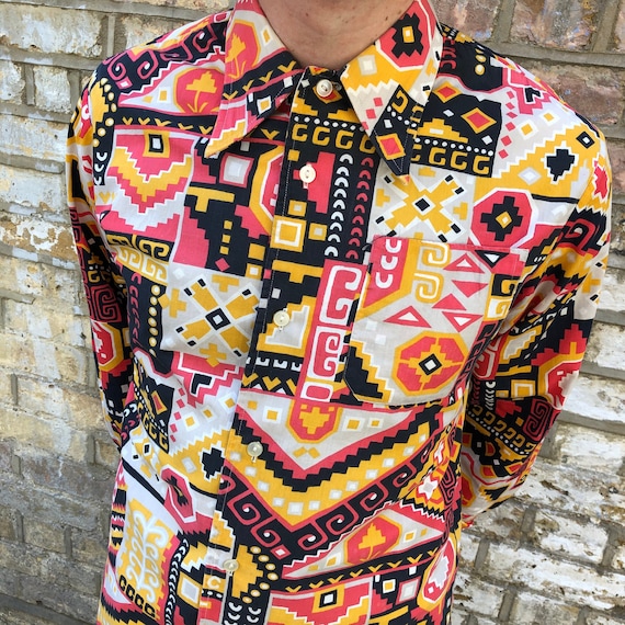Vintage 60s 70s Psychedelic Patchwork Print Cotton