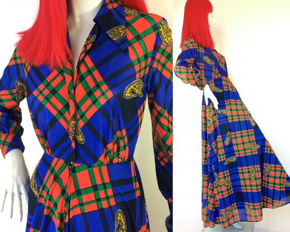 Reserved>>> 1970s plaid & paisley shirt dress / de