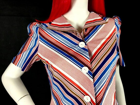 Vintage 1970s chevron stripe midi cotton shirt dr… - image 8