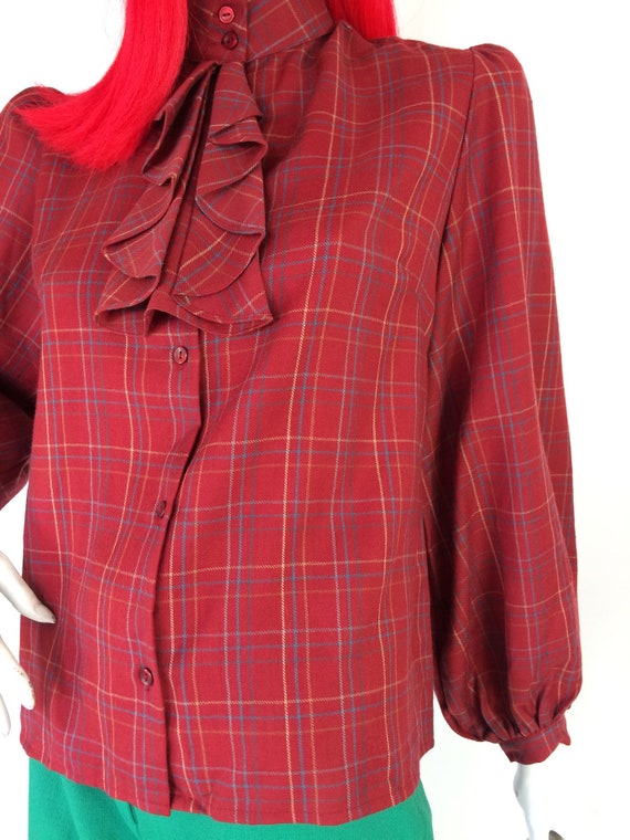 BURBERRY Vintage 1960s plaid wool ruffle blouse /… - image 7