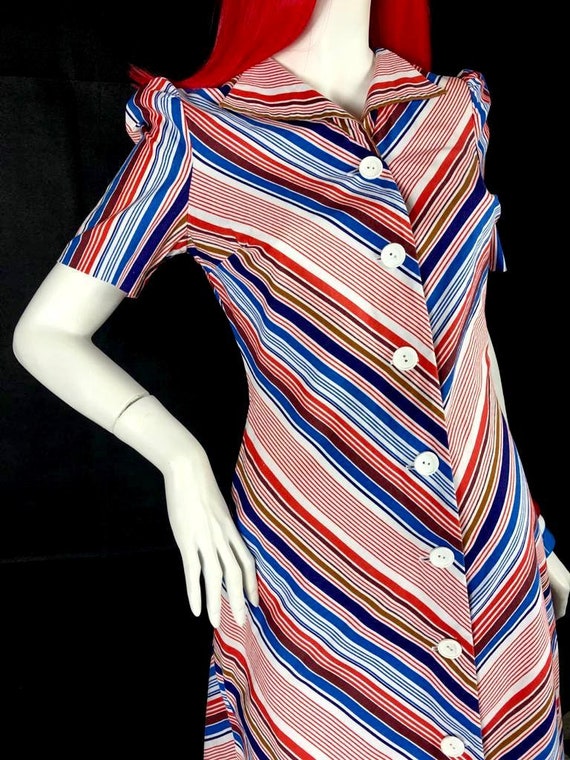 Vintage 1970s chevron stripe midi cotton shirt dr… - image 4