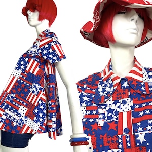 1970s vintage stars & stripes USA swing smock top shirt / blouse / novelty print / 60s