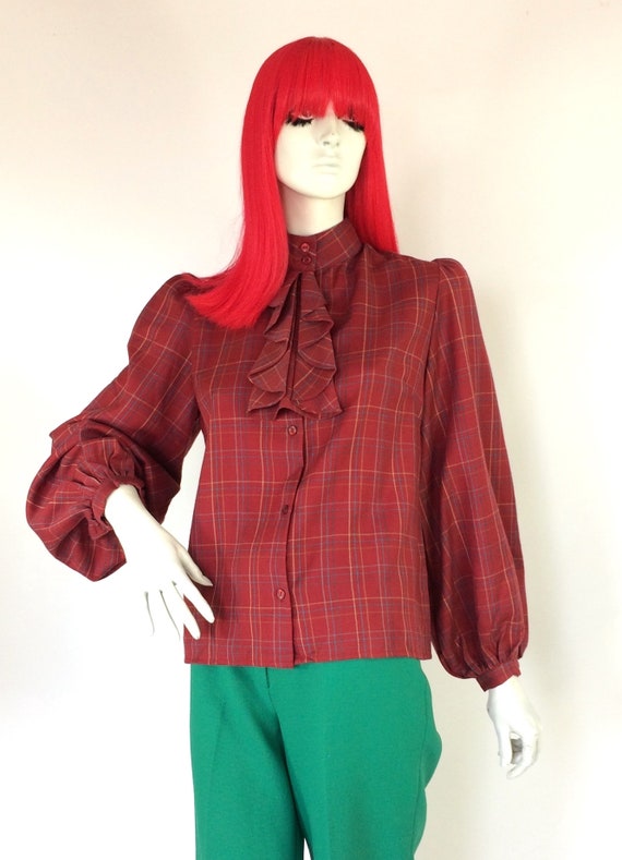 BURBERRY Vintage 1960s plaid wool ruffle blouse /… - image 8