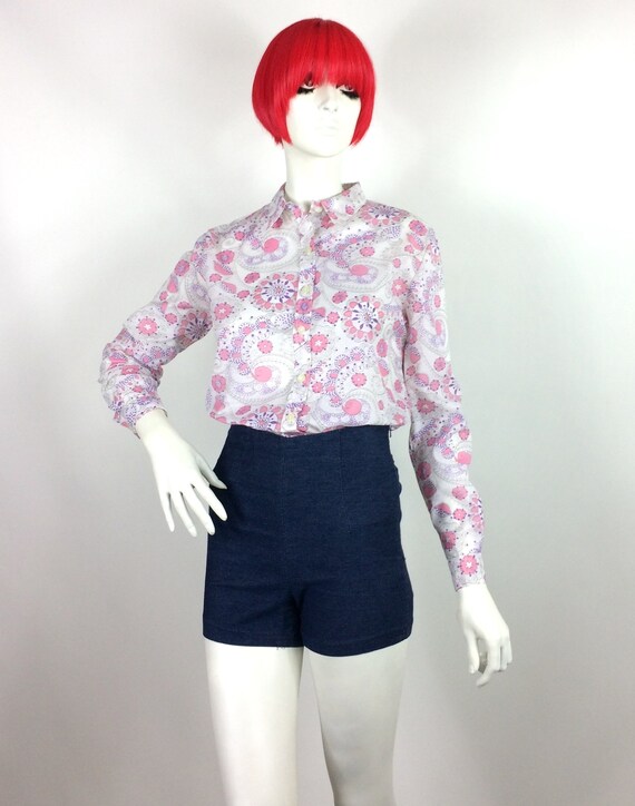 Camicetta/camicia vintage anni '60 Swirly Psych/Hippie anni '70