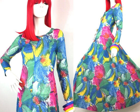1960s vintage psych flower maxi dress / Abstract p