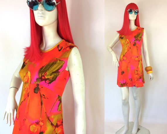 Vintage 1960s psych Mod summer mini dress / Hawaii