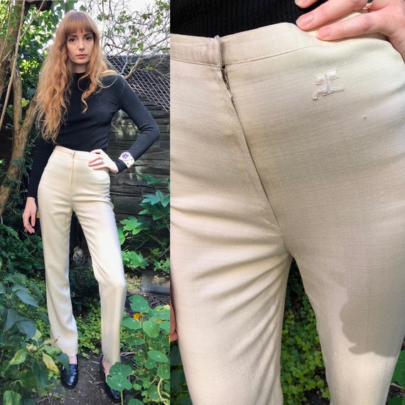 Courrèges 1970s Vintage cream linen trousers / Spa