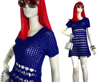 1960s vintage cotton crochet Mod mini dress / Festival / summer / 70s / psych