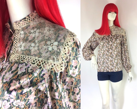 1970s Liberty lace bib Edwardian prairie blouse /