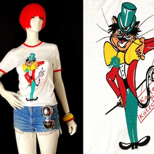 1970s vintage pop art novelty print skinny fit t -shirt / top / Mod / Go Go / rock n roll