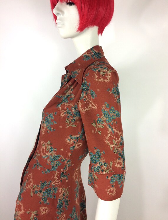 1970s does 40s vintage floral cotton shirt dress … - image 8