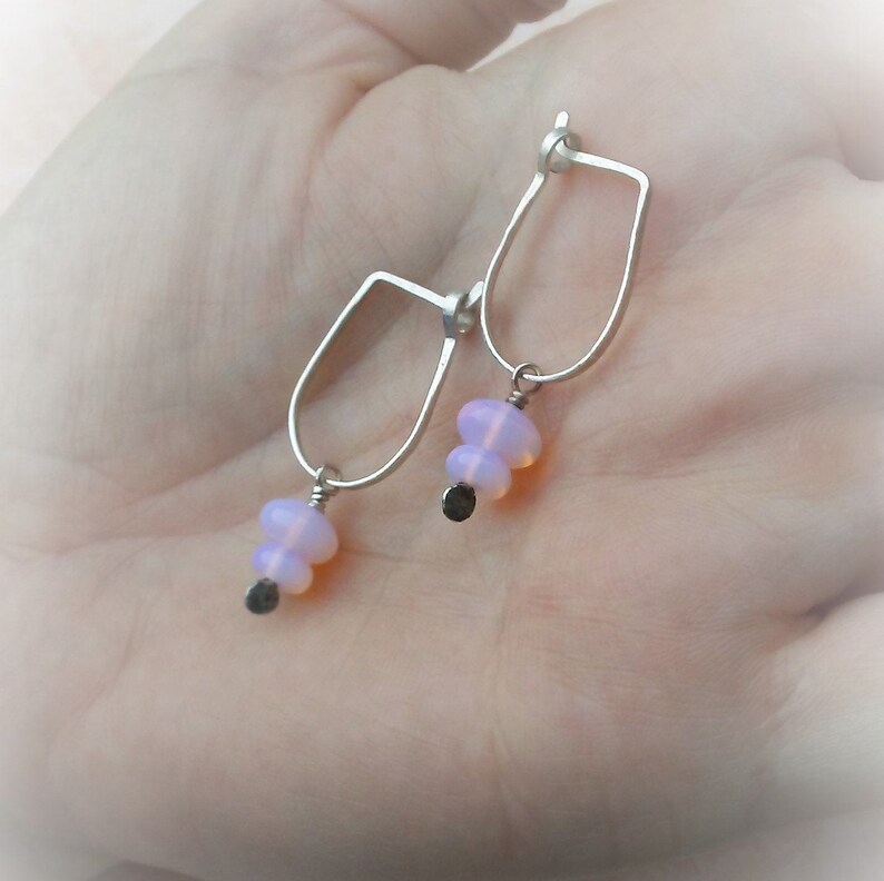Opalite Earrings-18 Gauge Horseshoe Hoops-Everyday Earrings-Opalite Rondelles-Sterling Silver Hoops-Oval Hoop Earrings-Ready To Ship