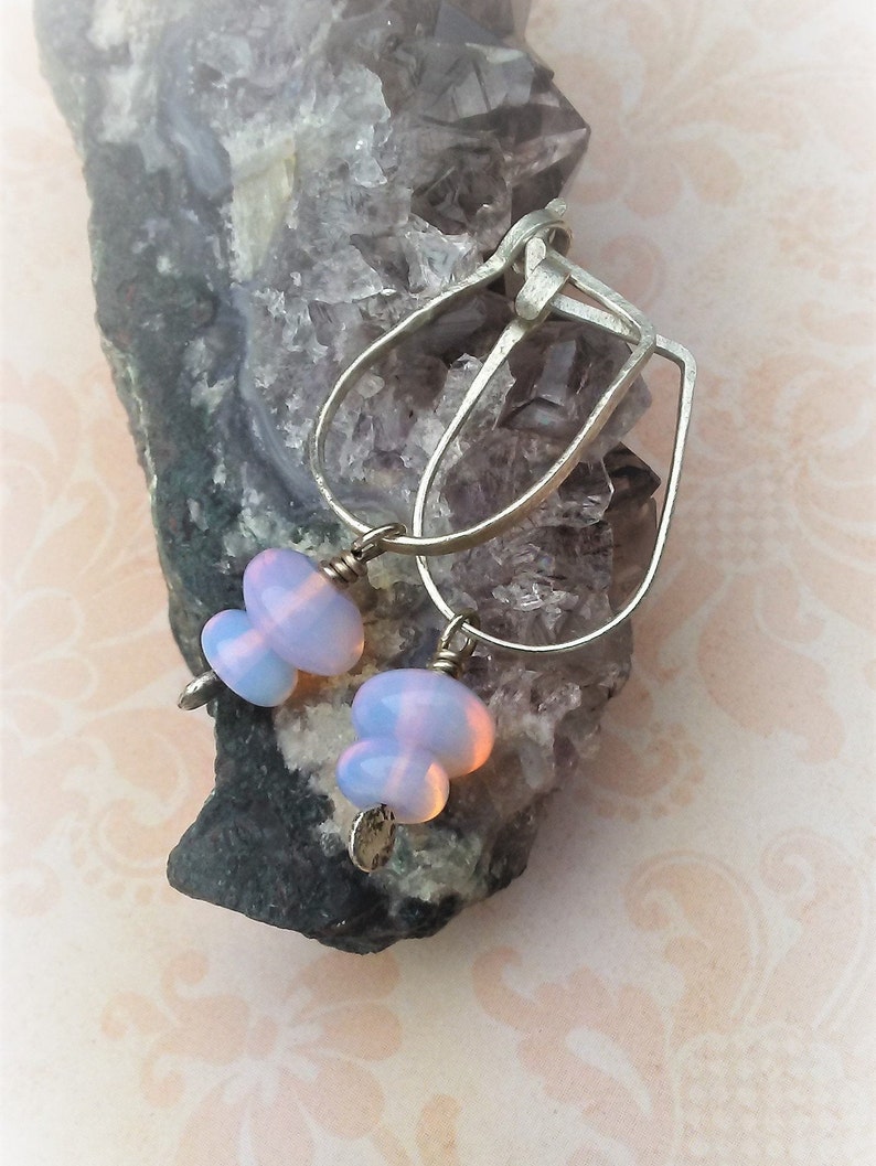Opalite Earrings-18 Gauge Horseshoe Hoops-Everyday Earrings-Opalite Rondelles-Sterling Silver Hoops-Oval Hoop Earrings-Ready To Ship