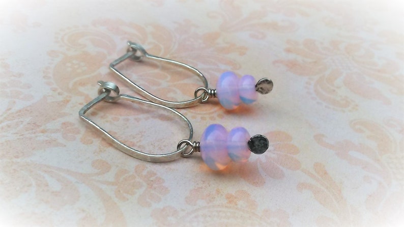 Opalite Earrings-18 Gauge Horseshoe Hoops-Everyday Earrings-Opalite Rondelles-Sterling Silver Hoops-Oval Hoop Earrings-Ready To Ship