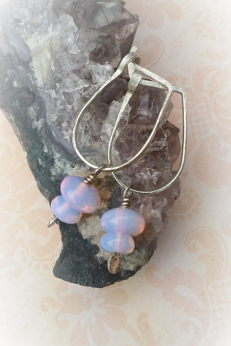 Opalite Earrings-18 Gauge Horseshoe Hoops-Everyday Earrings-Opalite Rondelles-Sterling Silver Hoops-Oval Hoop Earrings-Ready To Ship