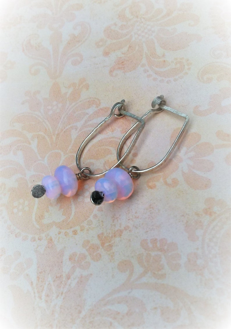 Opalite Earrings-18 Gauge Horseshoe Hoops-Everyday Earrings-Opalite Rondelles-Sterling Silver Hoops-Oval Hoop Earrings-Ready To Ship